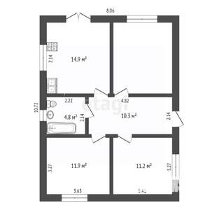 Дом 72м², 1-этажный, участок 8 сот.