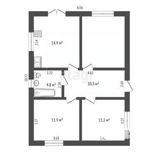 Дом 72м², 1-этажный, участок 8 сот.  