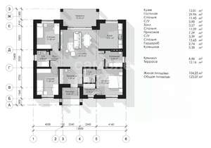 Дом 123м², 1-этажный, участок 1 сот.  