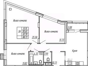 3-к квартира, строящийся дом, 87м2, 12/16 этаж