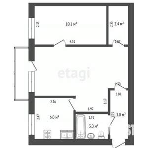 2-к квартира, вторичка, 44м2, 4/4 этаж