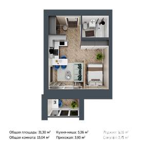 1-к квартира, строящийся дом, 31м2, 9/9 этаж