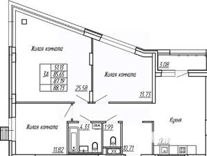 3-к квартира, строящийся дом, 87м2, 10/16 этаж