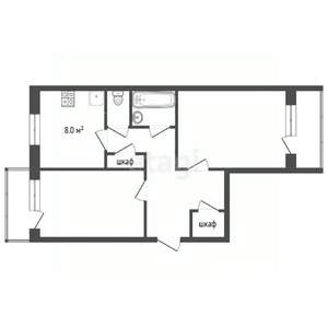 2-к квартира, вторичка, 61м2, 4/5 этаж