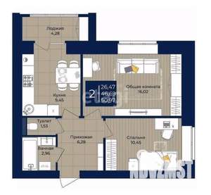 2-к квартира, вторичка, 51м2, 4/9 этаж