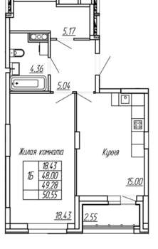 1-к квартира, вторичка, 49м2, 13/16 этаж