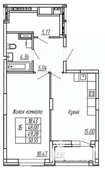 1-к квартира, вторичка, 49м2, 8/16 этаж