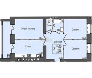 3-к квартира, вторичка, 80м2, 6/9 этаж