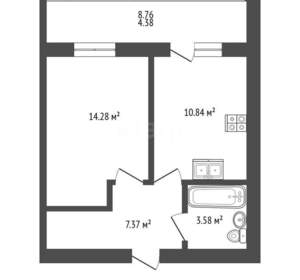 1-к квартира, вторичка, 45м2, 9/9 этаж
