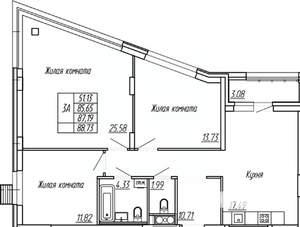 3-к квартира, вторичка, 87м2, 3/16 этаж