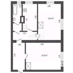 2-к квартира, вторичка, 51м2, 1/2 этаж
