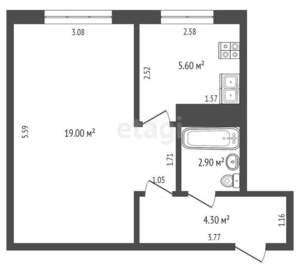 1-к квартира, вторичка, 32м2, 1/5 этаж
