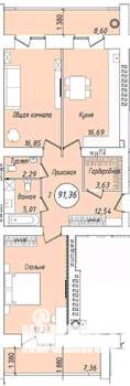 2-к квартира, строящийся дом, 94м2, 8/9 этаж