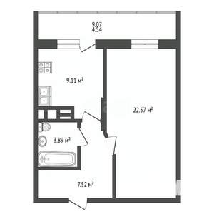 1-к квартира, вторичка, 48м2, 2/14 этаж