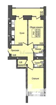 2-к квартира, строящийся дом, 65м2, 6/9 этаж