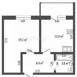 1-к квартира, вторичка, 43м2, 2/5 этаж