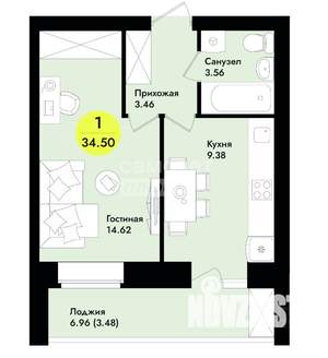 1-к квартира, вторичка, 35м2, 3/9 этаж