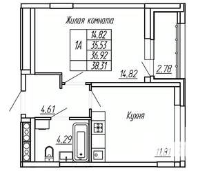 1-к квартира, вторичка, 37м2, 15/16 этаж