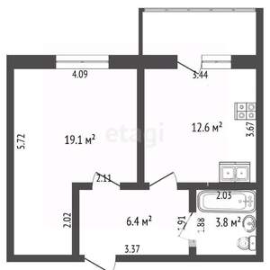 1-к квартира, вторичка, 43м2, 2/5 этаж