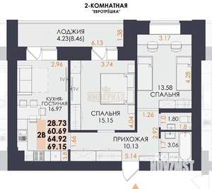 2-к квартира, вторичка, 65м2, 3/14 этаж