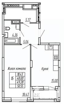 1-к квартира, строящийся дом, 49м2, 11/16 этаж