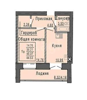 1-к квартира, строящийся дом, 45м2, 9/9 этаж