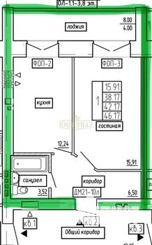 1-к квартира, вторичка, 46м2, 4/8 этаж