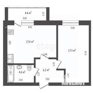 1-к квартира, вторичка, 50м2, 1/9 этаж