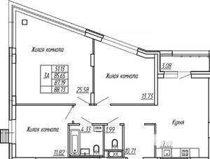 3-к квартира, строящийся дом, 87м2, 8/16 этаж