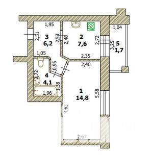 1-к квартира, вторичка, 34м2, 6/6 этаж