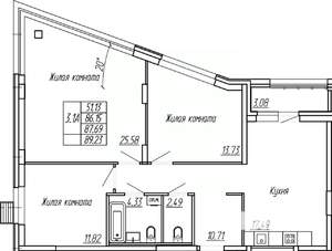 3-к квартира, строящийся дом, 88м2, 2/16 этаж