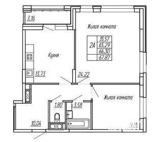 2-к квартира, вторичка, 66м2, 16/16 этаж