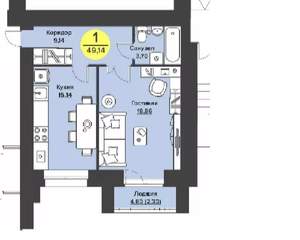 1-к квартира, сданный дом, 49м2, 1/10 этаж