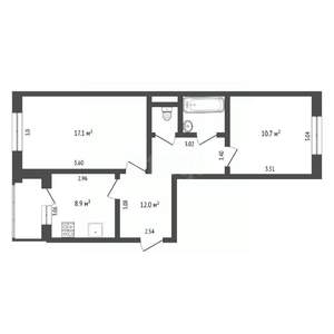 2-к квартира, вторичка, 53м2, 1/5 этаж