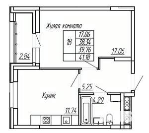 1-к квартира, строящийся дом, 40м2, 7/16 этаж