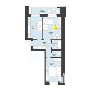 2-к квартира, вторичка, 60м2, 1/9 этаж