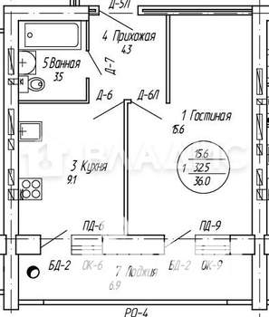 1-к квартира, вторичка, 36м2, 4/9 этаж