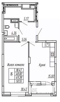 1-к квартира, строящийся дом, 49м2, 13/16 этаж