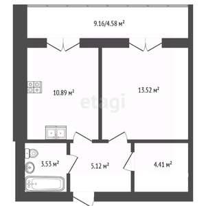 1-к квартира, строящийся дом, 47м2, 8/9 этаж