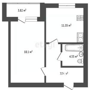 1-к квартира, вторичка, 44м2, 9/9 этаж