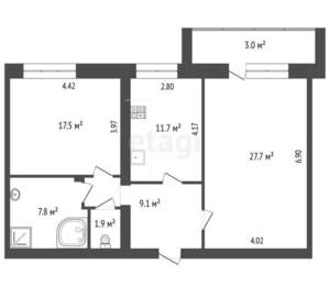 2-к квартира, вторичка, 76м2, 12/15 этаж