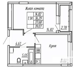 1-к квартира, вторичка, 38м2, 2/16 этаж