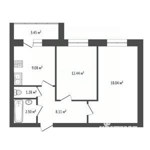 2-к квартира, вторичка, 53м2, 6/9 этаж