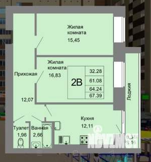 2-к квартира, вторичка, 67м2, 7/10 этаж
