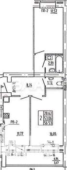 2-к квартира, вторичка, 53м2, 2/9 этаж