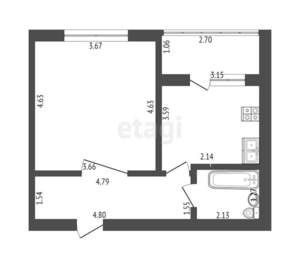 1-к квартира, вторичка, 49м2, 5/5 этаж