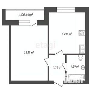 1-к квартира, вторичка, 44м2, 6/9 этаж