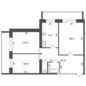 3-к квартира, вторичка, 75м2, 6/14 этаж