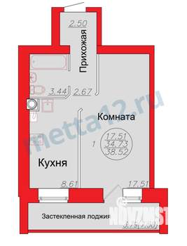 1-к квартира, вторичка, 39м2, 5/9 этаж