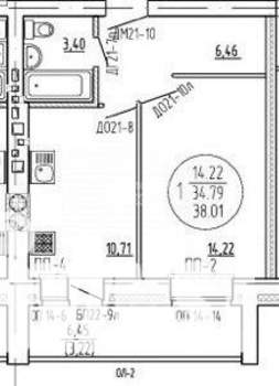 1-к квартира, вторичка, 38м2, 5/9 этаж